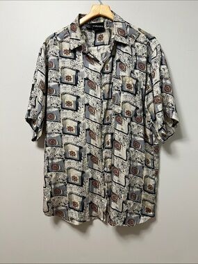 vintage Colore Italia short-sleeve button-up men’s shirt Silk and cotton Size L